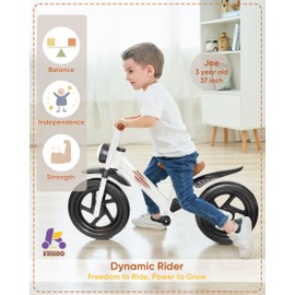 KRIDDO Kids Balance Bike for 2-5 Years, with Front Light, Upgraded Tires for All Terrain, Upgraded Bearing for Smooth and Stable Riding, Front and Rear Fenders, Adjustable Seat, White