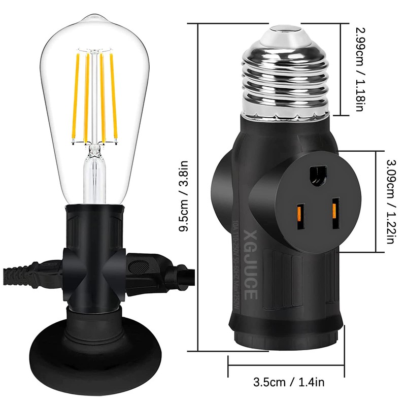 3 Prong Light Socket to Plug Adapter,E26 Outdoor Light with