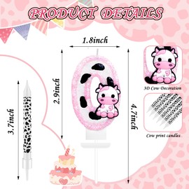 13 Pcs Cow Themed Birthday Candles - 0 to 9 Pink Cow Number Candle & Cow Print Candles, Cowgirl Theme Candle for Girls Birthday Party Decor, Holy Cow Im One Birthday Decorations (Number 0)