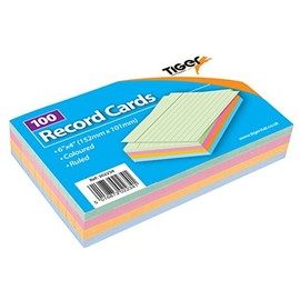 1 x 100 Sheet Pack of Record Flash Cards Coloured Study Revision Coloured 6" x 4"