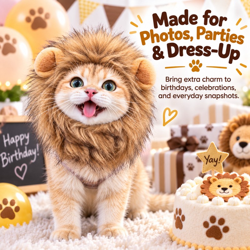 Lion Mane Pet Hat for Cat Dress-Up – Elastic Headgear