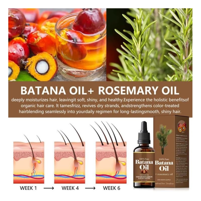 Batana Oil Hair Growth Serum with Rosemary, Scalp Detox Treatment,