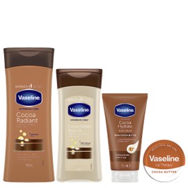 Vaseline Vaseline Intensive Care Cocoa Radiant Body Lotion & Oil, Healthy Hands & Lip Therapy Regime Bundle 4 Piece