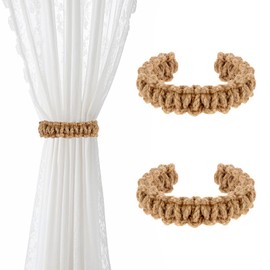 Ptwola 2 Pack Boho Braided Curtain Tiebacks Farmhouse Rustic Curtains Tie Backs Flexible Rope Drapes Holder Burlap Elegant Light Curtain Holdback for Home Outdoor Bedroom Office Decorative
