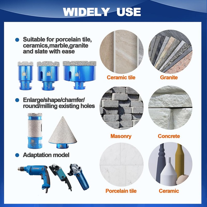 Diamond Core Drill Bit Set for Porcelain Tile Ceramic Marble