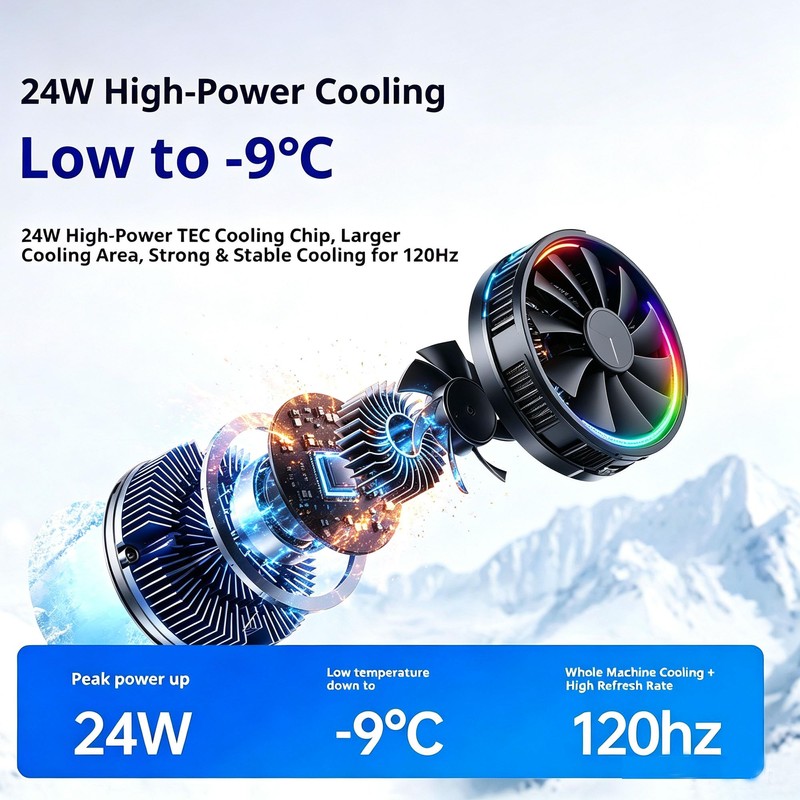 Magnetic Cell Phone Cooler for Gaming, 24W Cellphone Cooling Fan