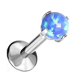 PiercedOff Titanium Gold Tone Labret with Internally Threaded Blue Synthetic Opal Ball (Thickness 16GA (1.2mm) / Length 6mm / Ball Size 2mm)