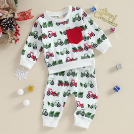 FIOMVA Christmas Outfit Toddler Baby Boy Girl Clothes 0 3 6 9 12 18 24Months 2t 3t Xmas Tree Sweatshirt Top+Long Pants Set (Christmas Car Tree Outfits, 3-6 Months)