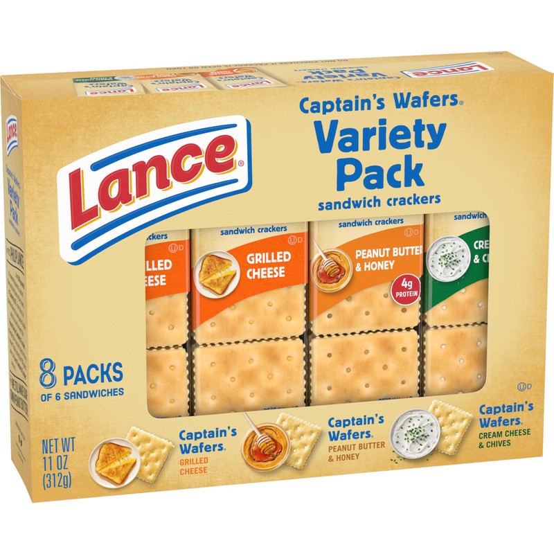 Lance Sandwich Crackers, Captain's Wafers, Variety Pack, 8 Individual Packs,