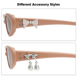 GIGIMOTTE Retro Oval Sunglasses for Women Men Trendy Small 90s Style with Replaceable Charms, Pink-b, Small