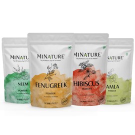 Mi Nature Dandruff Control & Scalp Care Combo |400g (100g x 4) with Applicator |Includes Hibiscus, Neem, Fenugreek & Amla Powders