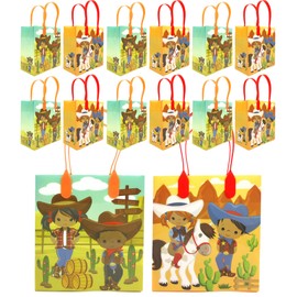 TINYMILLS Black Western Cowboy Cowgirl Party Favor Bags Goodie Bags, 12 Pack for Birthday Party Favors