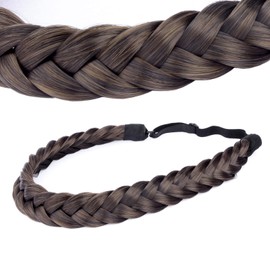 Gledola Two Strand Synthetic Hair Headband Hair Braid Natural Looking Headband for Women (Blackish Brown)
