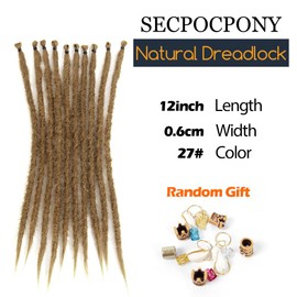 Dreadlock Extensions 12 Inch 30 Strands, Prelooped Short Synthetic Dreads Loc Extensions Bundles, 0.6cm Natural Fake Lock, Single Ended Crochet Dreads like Real Human Hair (27#)