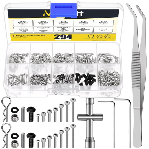 Mardatt 294Pcs M1.4 RC Screw Kit, 4mm-12mm 304 Stainless Steel