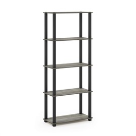 Furinno Turn-S 5-Tier Multipurpose Shelf Display Rack with Square Tubes, French Oak Grey/Black