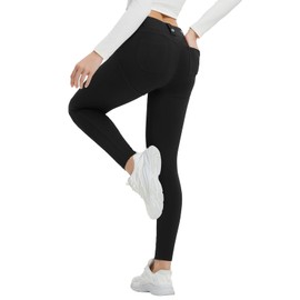 baleaf Womens Fleece Lined Leggings 4 Pockets Warm Thermal Winter Insulated Petite Pants Snow Cold Gear Black L