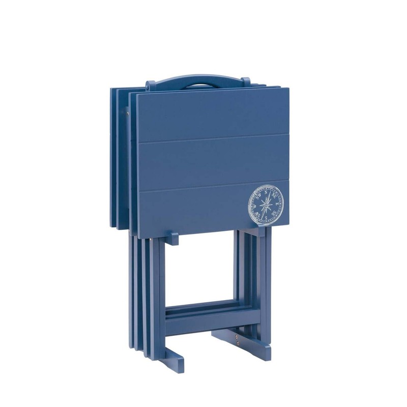 Linon Compass Tray Table Set Navy