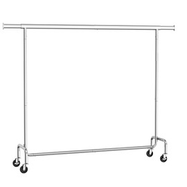 SONGMICS Clothes Rack with Wheels, Heavy-Duty Garment Rack with Extendable Hanging Rod, 243 lb Load Capacity, 17.7 x (63-78.7) x 64.1 Inches, Chrome-Plated, Silver UHSR176E01