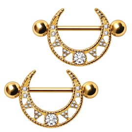 Cocobul Pair of Gold Plated Multi Jeweled Tribal Nipple Shield [F12-070]