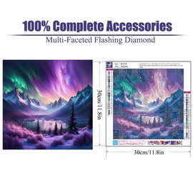 STGLCR 5D Aurora Diamond Painting Kits Diamond Art Kit for Adults, DIY Montain Lake Landscape Diamonds Painting Kits for Beginners, 5D Gem Art Full Round Drill for Wall Decor 12x12inch