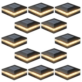 Viewsun 12 Pack Solar Post Cap Lights, 3 Color Modes Fence Post Solar Lights Outdoor with 72 LEDs, IP65 Waterproof Deck Lights Decorating for Fence, Deck, Garden, Fit 4x4 Wooden/Vinyl Posts