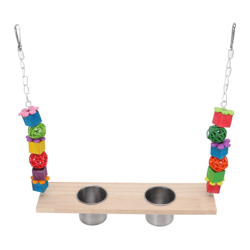 Bird Feeding Dish Cups with Parrot Perch Swing Natural Colorful