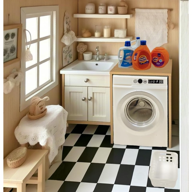 Cyraft 1:12 Scale Miniature Electric Washing Machine and Laundry Set,