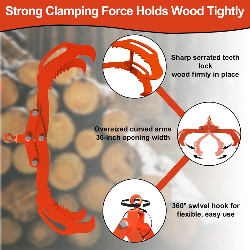 Tolpassa Log Lifting Tongs 36 Inch - 3300LBS Load Capacity