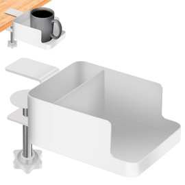 YUBRAND 2-in-1 Clamp-On Cup Holder for Desk,Durable Metal Dual Storage for Phone & Mugs & Tea Bags & Pens，Space-Saving Gaming Desk Accessories,Table Top Organizer