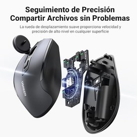 UGREEN Mouse Inalámbrico 2.4 GHz con Receptor USB, 15M de Conexión, Ratón Ergonómico de 6 Botones, hasta 4K dpi, Compatible con PC, Portátil, Macbook, Windows 11 10, macOS, Linux