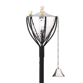 Legends Direct Amsterdam Premium Metal Tiki Torches, 54" Tall- Tiki Style/w Snuffer, Fiberglass Wick & Large 32oz Oil Lamp for Deck, Patio, Lawn, Garden, Luau (Hammered Nickel)