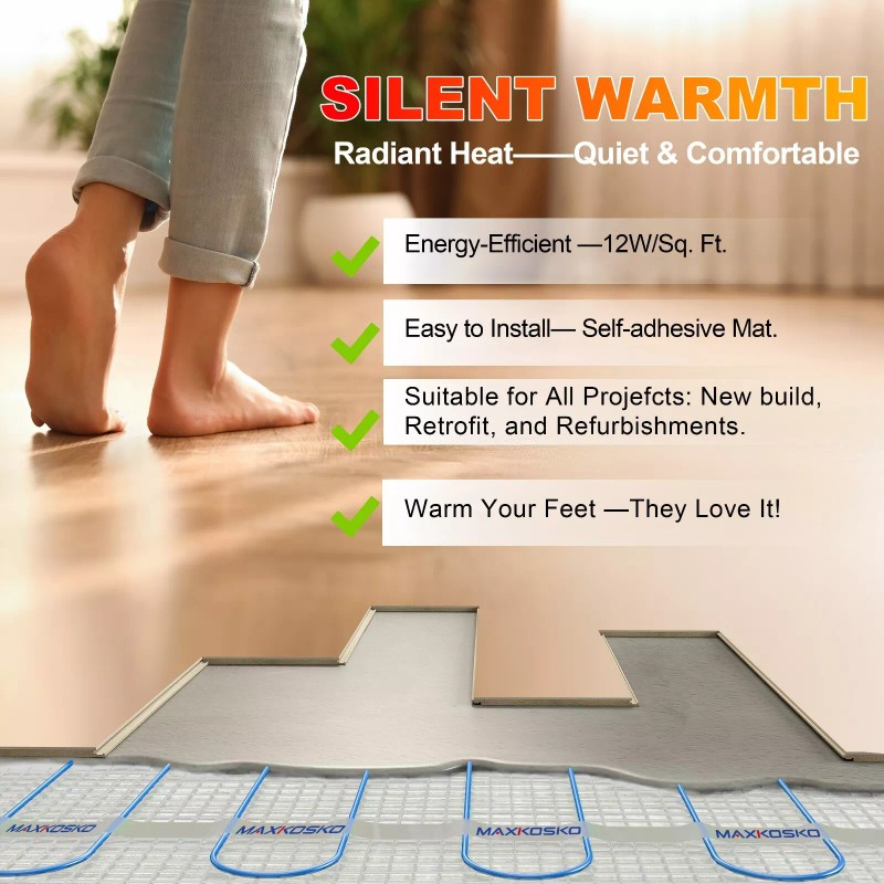 MAXKOSKO 15sqft Underfloor Radiant Heating Mat - 120V Electric for