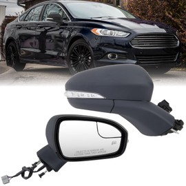 Passenger Side Mirror Compatible with Ford Fusion 2013-2016 Sedan S SE SE Hybrid, Power, Heated, with Turn Signal, Puddle Light, Blind Spot, Manual Folding, Replace DS7Z17682BA (Right Gray Unpainted)