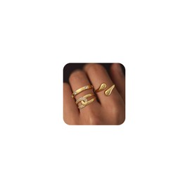 Carffordo 14K Gold Plated Chunky Rings Set for Women Tarnish Free - Dainty CZ Statemnet Stacking Thumb Knuckle Ring Size 8