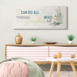 Stupell Industries He Strengthens Me Faith Based Inspirational Quote Canvas Gigi Louise Wall Art, 20 x 48