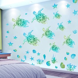 Desert Camel Sea Turtle Wall Decals Stickers Glow in The Dark Vinyl Ocean Under Bathroom Decor for Kids Life Bedroom Nursery Birthday Gifts, Sky Blue