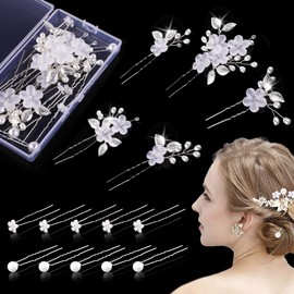 Pack of 15 Wedding Hair Accessories Set, Wedding Hair Pins with Pearls and Flower, U-Shaped Hair Clips Rhinestone, Hair Pins Wedding, for Bride and Bridesmaid (Silver, 3 Styles)