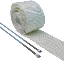 High-Temperature 2 in wide x 5 ft long White Exhaust Wrap with 2 Stainless Steel Zip Ties - Heat Shield Kit for Performance and Durability, Ideal for Automotive and Motorcycle Exhaust Systems