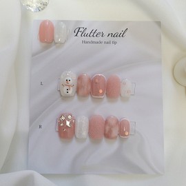 Pink winter snowman handmade nail tip⛄ - Long Square / 핑크 겨울 눈사람 수제네일팁⛄ - 롱스퀘어