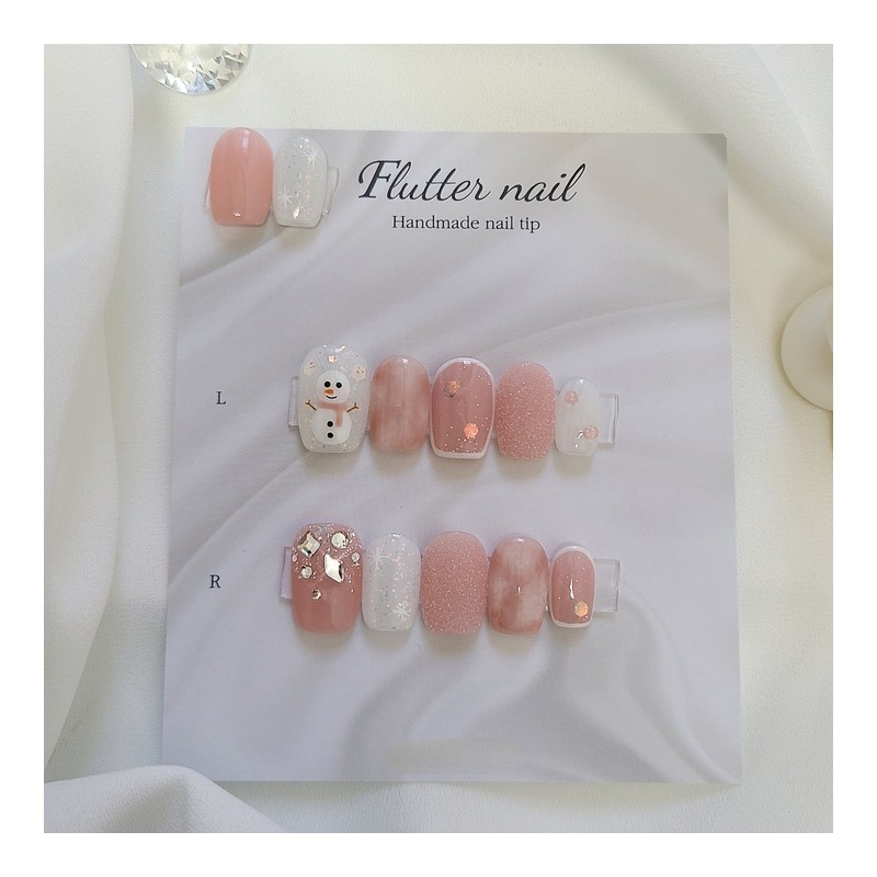 Pink winter snowman handmade nail tip⛄ - Long Square /