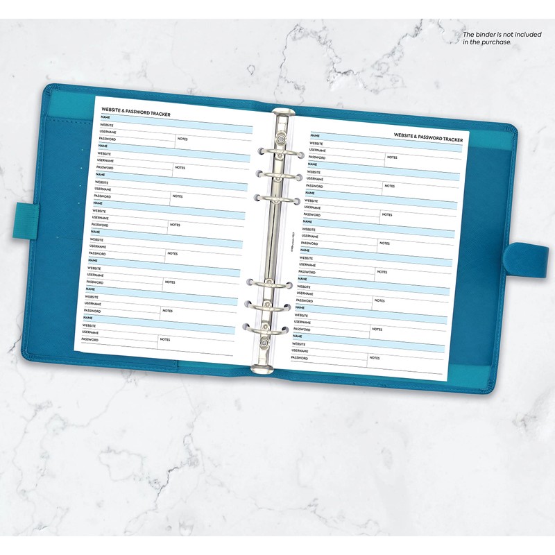 NBplanner A5 Website & Password Tracker Organiser Refill Insert Filofax