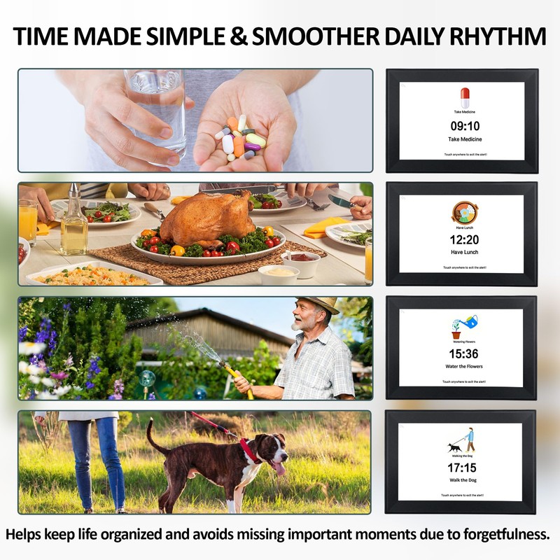 YUYIALARM 10.1" Touchscreen Clock for Seniors with 64 Reminders(Black)