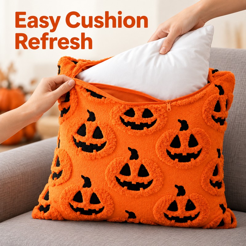 Orange Pumpkin Throw Pillow Cover for Fall Decor – Soft