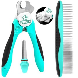 VIWIK 2 in 1 Dog Nail Trimmers with LED Light for Bloodline, Dog Comb, Dog Nail Clippers with Quick Sensor & Safety Guard to Avoid Overcutting, Cat Puppy Claw Clipper for Grooming with Nail File Blue
