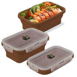 BONE Silicone Foldable Food Container, Collapsible Fresh Box with Clip-on Vent Plug Lid, Microwave & Dishwasher Safe Lunch Box for Meal Prep, Cute Cartoon Animal Airtight Storage (1200ml - Miao Cat)