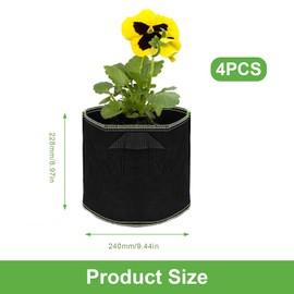 0XBIT Grow Bags, 4 Pack Black Plant Bag Plant Bag with Handles, Planting Bags, Non-Woven Plant Bags, Suitable for Growing Potatoes, Tomatoes, Fruits and Vegetables