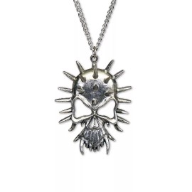 Real Metal Gothic Demon Skull with Spikes and Fangs Silver Finish Pendant Necklace NK-52