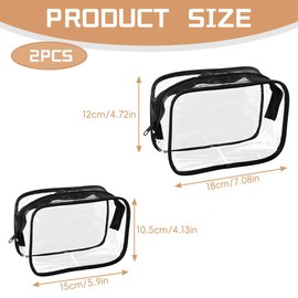 Lotsdonxia 2 Pcs Clear Travel Toiletry Bag Set - Waterproof PVC Cosmetic Organizer with Zipper, Transparent Wash Pouch for Men, Women, Kids (Black)