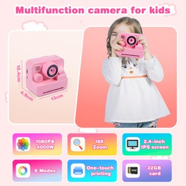 Children's Camera, Instant Camera with 32 GB Card, Children's Toy, Gifts for Boys and Girls 3-12 Years